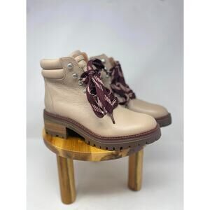 Gentle Souls Kenneth Cole Brooklyn 2.1 Taupe Leather Burgundy Lace Up Boots